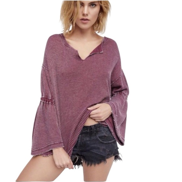 We the free dahlia thermal knit burgundy color top size XS - Picture 1 of 9